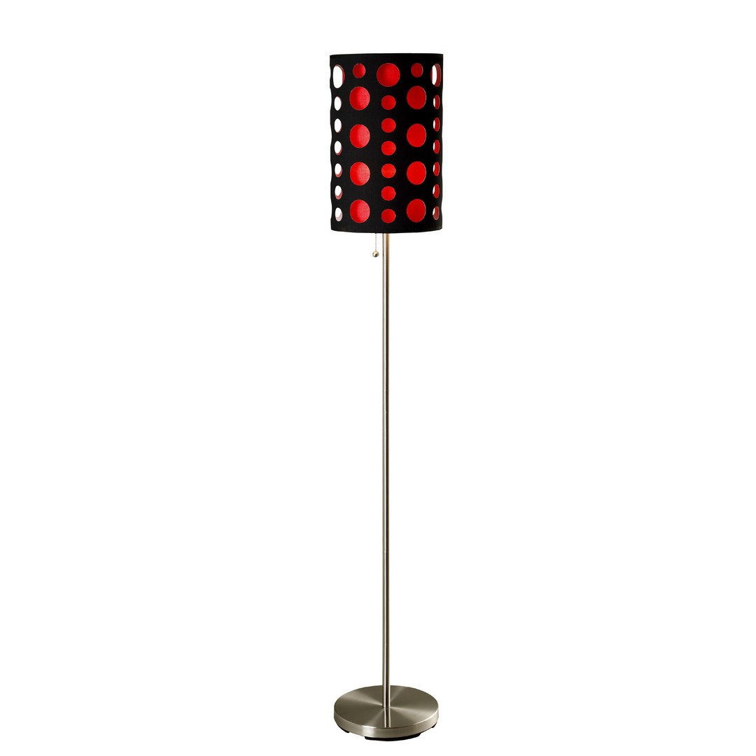 66" Tall Metal Floor Lamp, Retro Design With Black And Red Shade Multicolor Metal