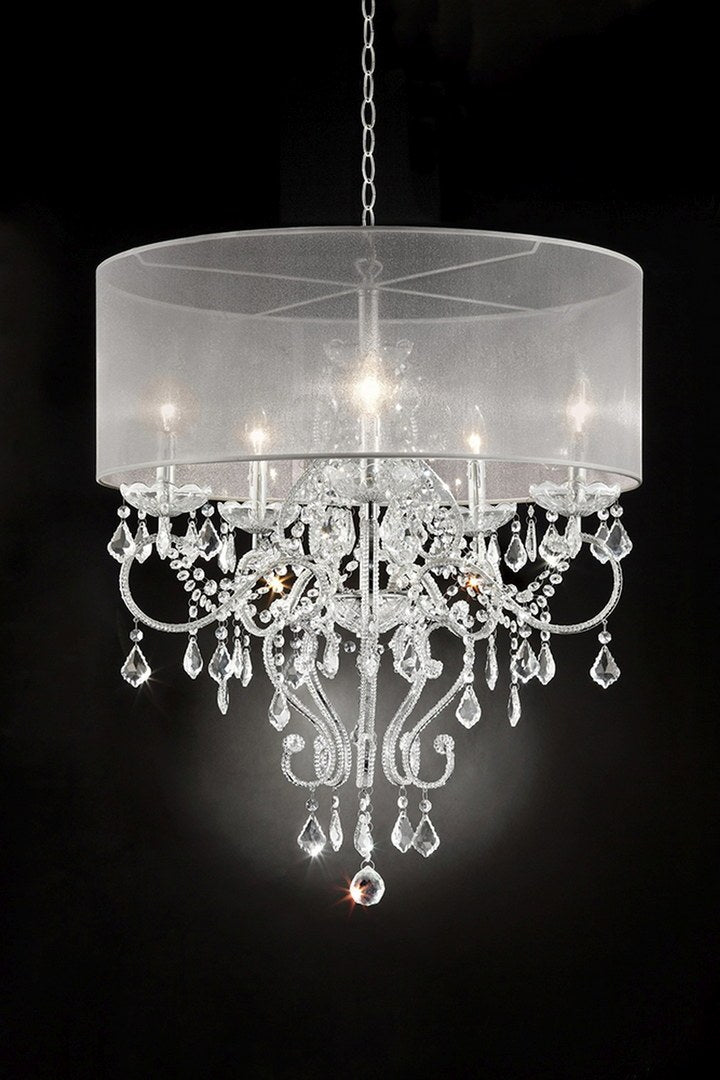 31.5" Tall Ceiling Lamp "Evangelia", Silver And Crystal Accents, Clear Shade Silver Metal