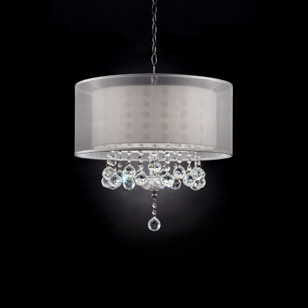 19" Tall Ceiling Lamp "Moiselle", Silver And Crystal Accents, Silvery Shade Multicolor Metal