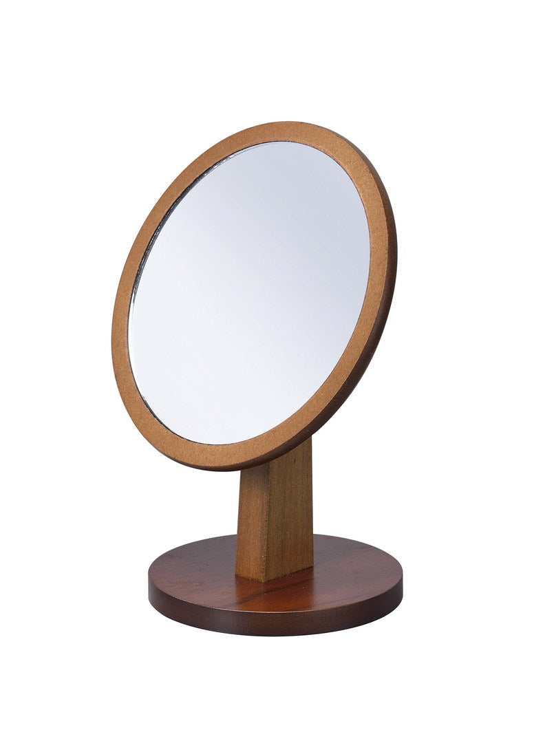 9.5" Tall Polyresin And Wood Make Up Mirror On A Pedestal, Walnut Finish Multicolor Wood