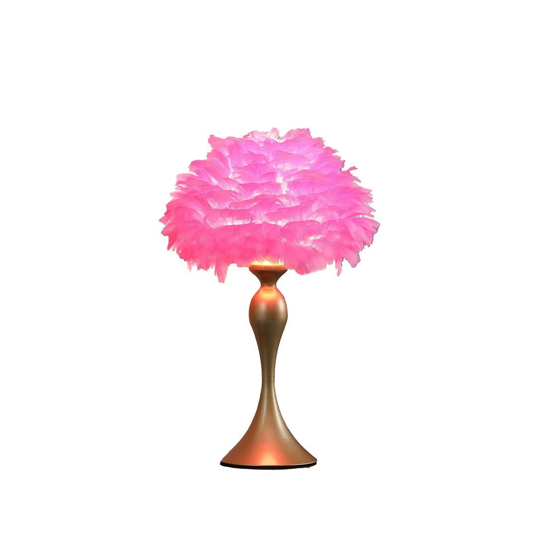 18.25"In Hot Pink Feather Aquina Satin Gold Metal Contour Glam Table Lamp Multicolor Metal