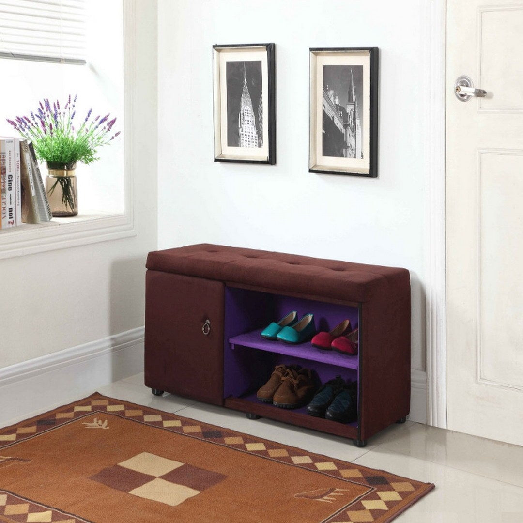 18" Tall Storage Ottoman With Shoe Compartment, Brown Brown Wood