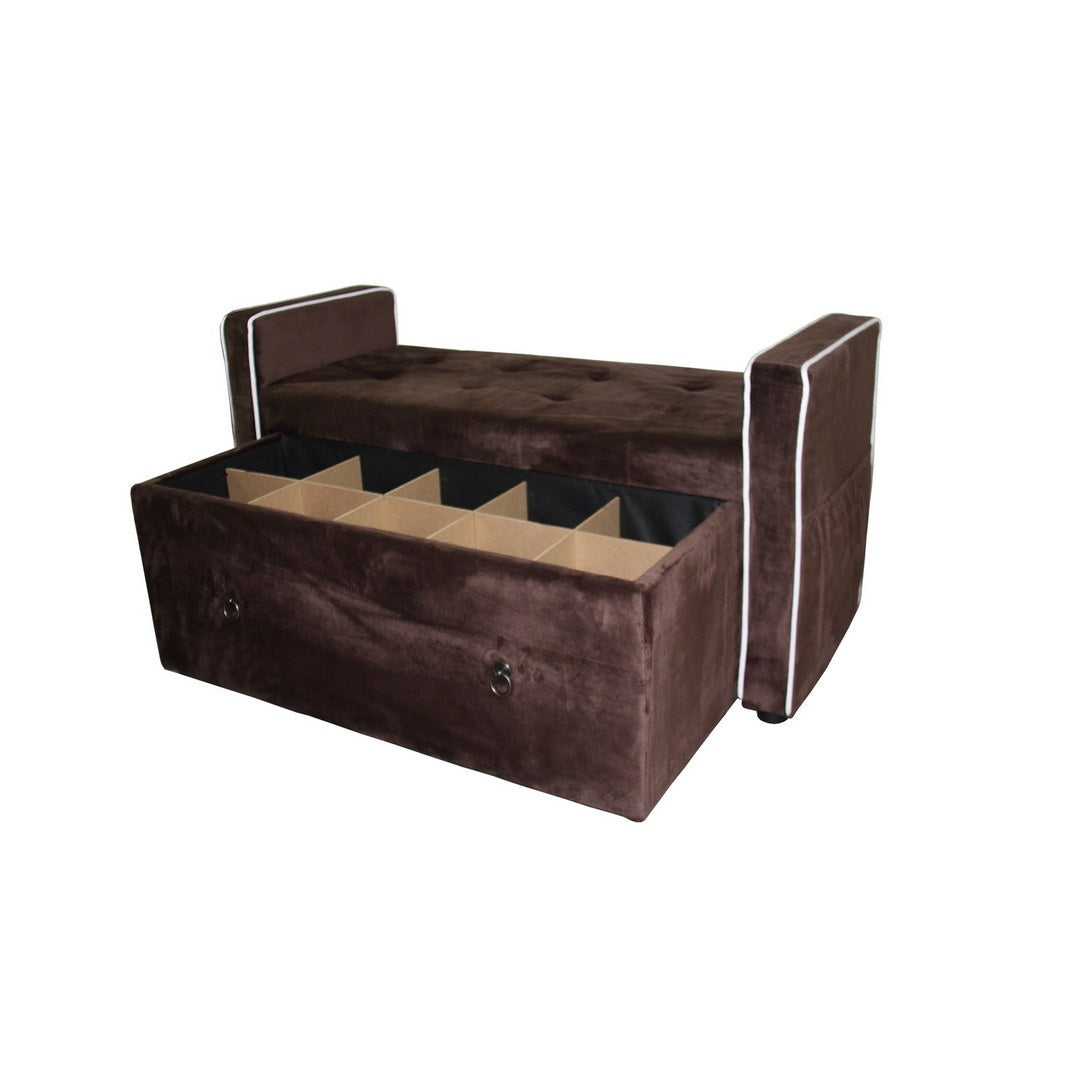 22" Shoe Storage Bench, Brown Suede Brown Wood