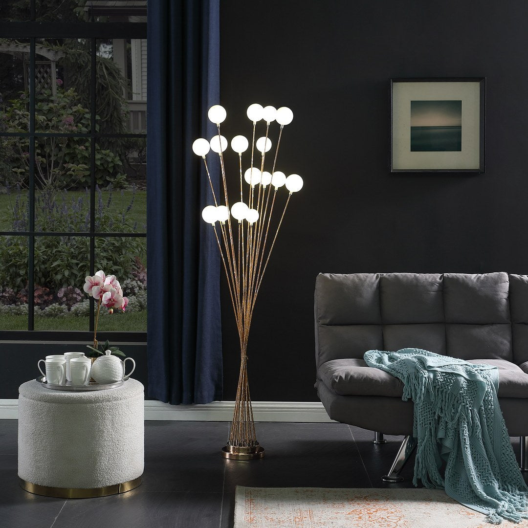 61.5" In 16 Light Acrylic Globe Aluminun Led Chrysanthe Yellow Gold Metal Floor Lamp Yellow Metal