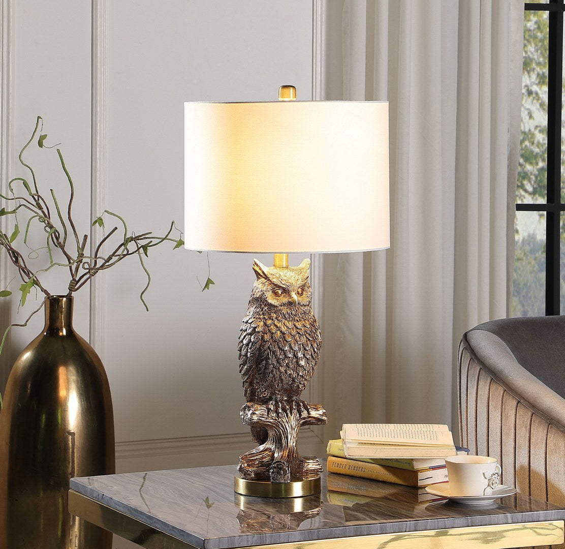 27.5" Silver Owl On A Branch Resin Table Lamp Silver Polyresin