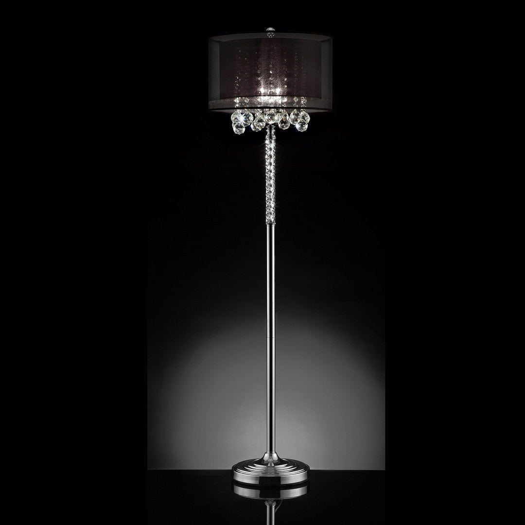 62.5" Tall Floor Lamp "Effleurer", Silver And Crystal Accents, Black Shade Multicolor Metal