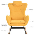 Rocking Chair Nursery, Teddy Upholstered Rocker Glider Chair With High Backrest, Adjustable Headrest & Pocket, Comfy Glider Chair For Nursery, Bedroom, Living Room, Offices, Rubber Wood, Yellow Yellow Polyester