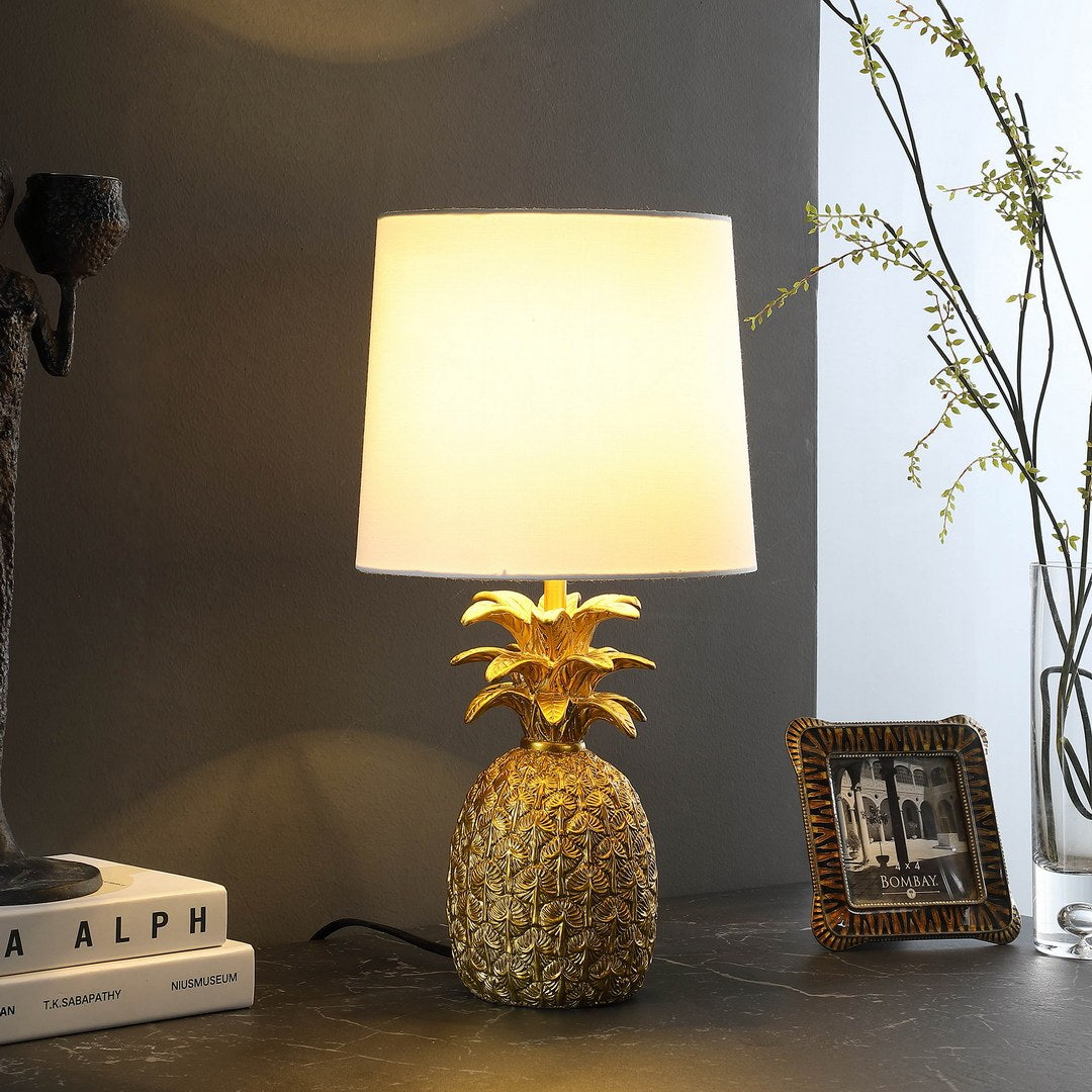 17" In Golden Brass Tropical Heahea Pineapple Table Lamp Gold Polyresin