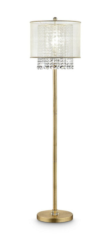 65" Tall Floor Lamp "Bhavya" W Gold Finish And Crystal Accents, White Shade Gold Metal