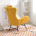 Rocking Chair Nursery, Teddy Upholstered Rocker Glider Chair With High Backrest, Adjustable Headrest & Pocket, Comfy Glider Chair For Nursery, Bedroom, Living Room, Offices, Rubber Wood, Yellow Yellow Polyester