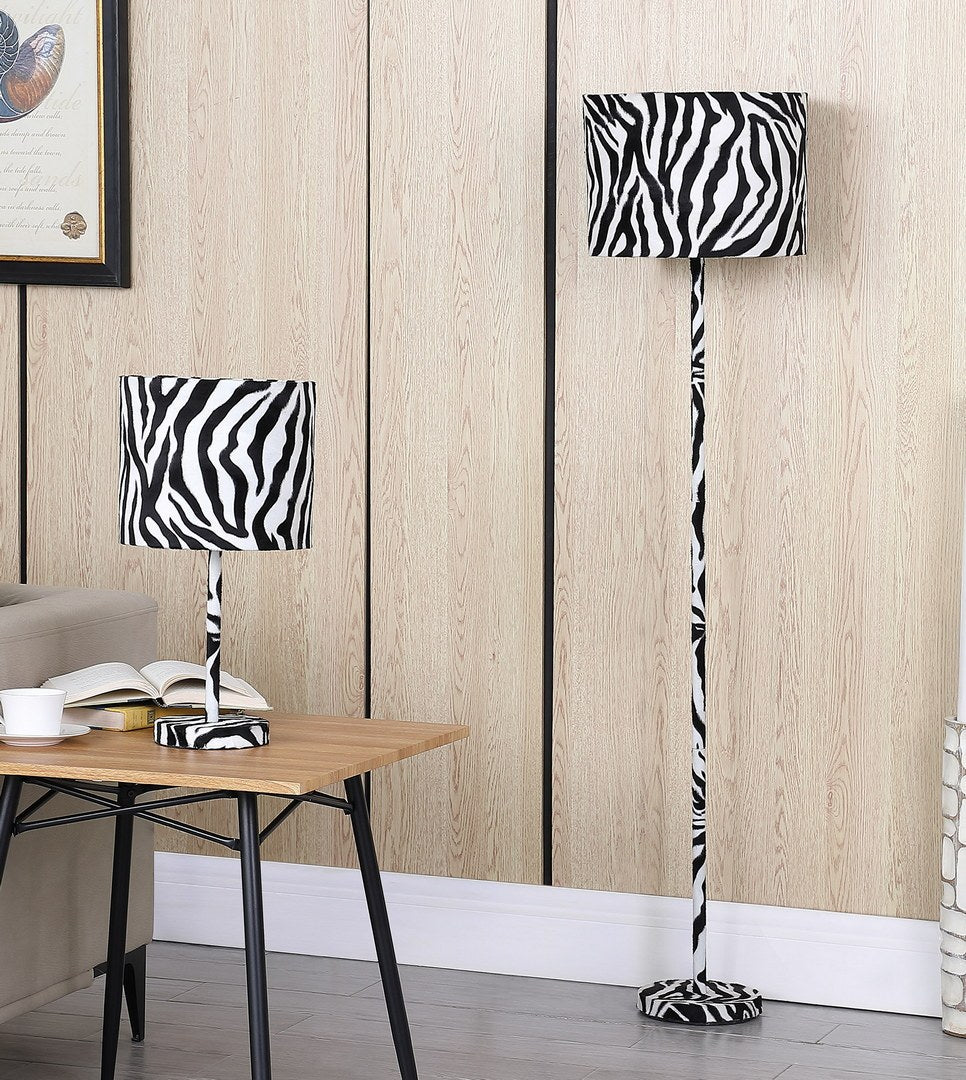 19.25" Faux Suede Zebra Metal Table Lamp Multicolor Metal