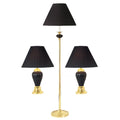 3 Piece Ceramic Lamp Set, Floor And Table Lamps, Black Finish Black Ceramic