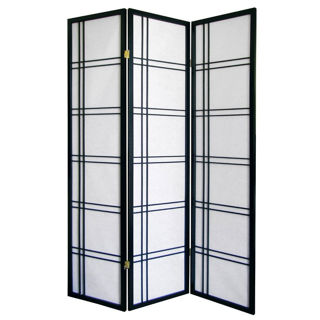 70" Tall 3 Panel Screen Room Divider "Girard" With Black Finish Black Wood