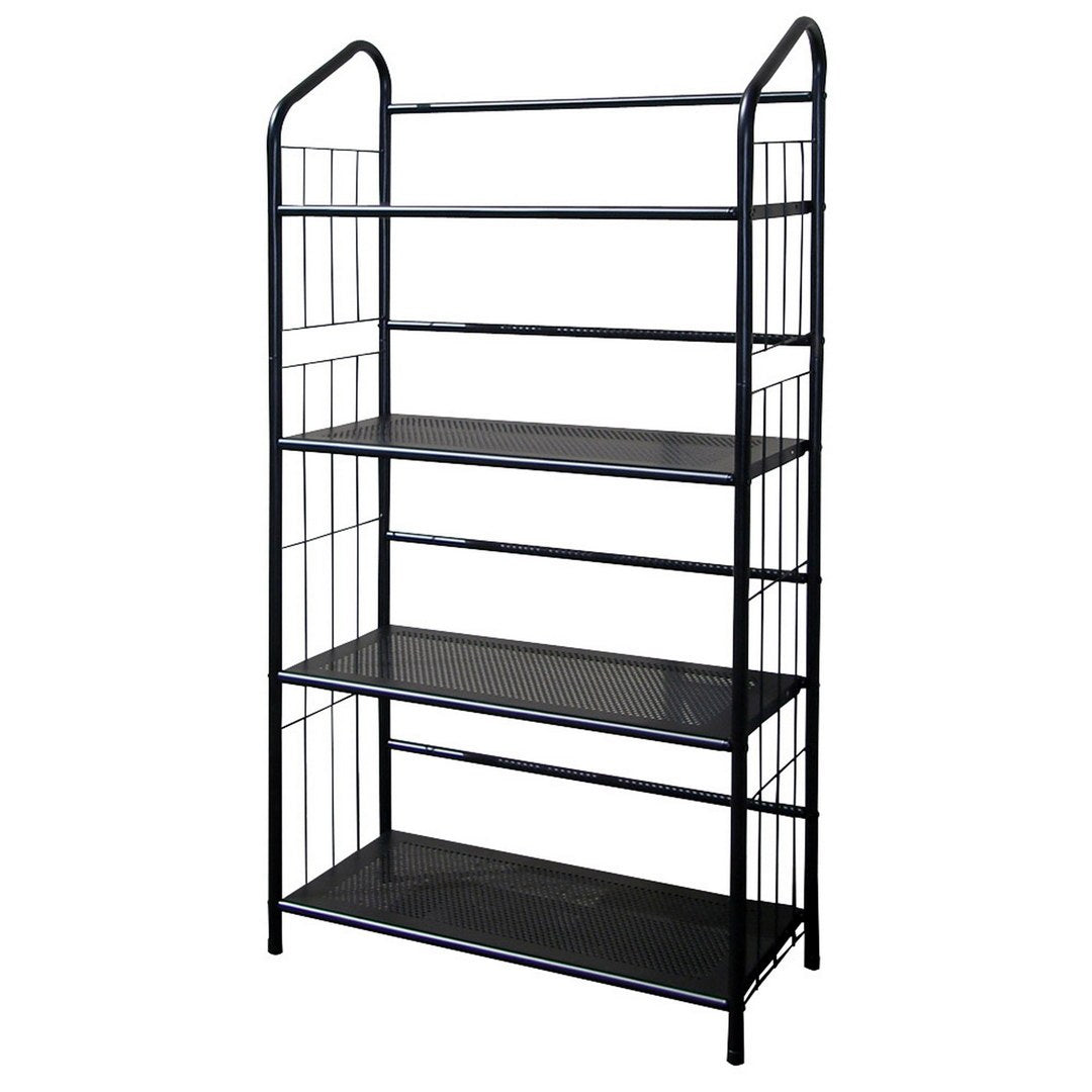 49" Tall 4 Tier Metal Standing Book Shelf, Black Finish Black Wood