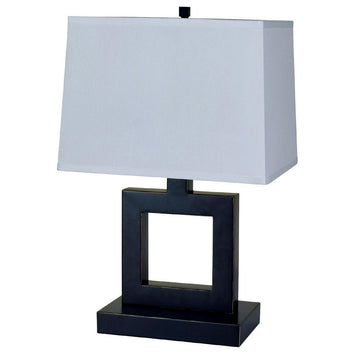 22" Tall Metal Table Lamp W Dark Bronze Finish, Square Design, White Shade Multicolor Metal