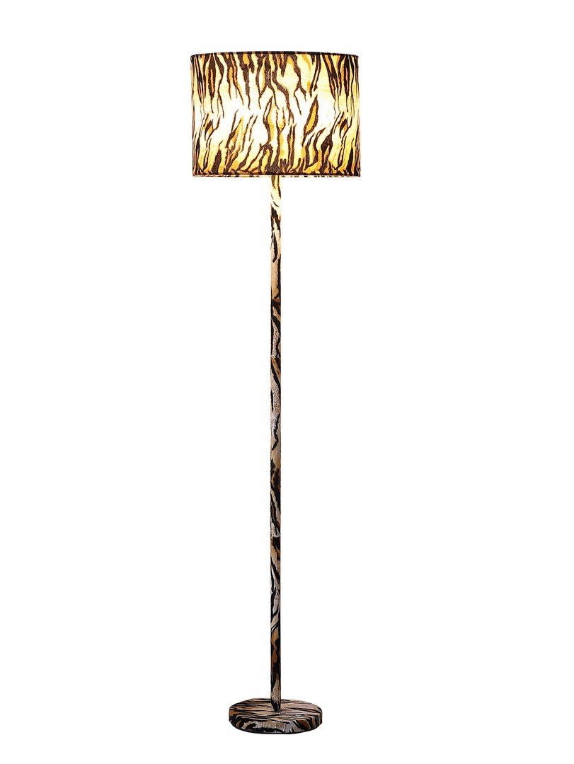 59" Faux Suede Tiger Print Floor Lamp Tiger Metal