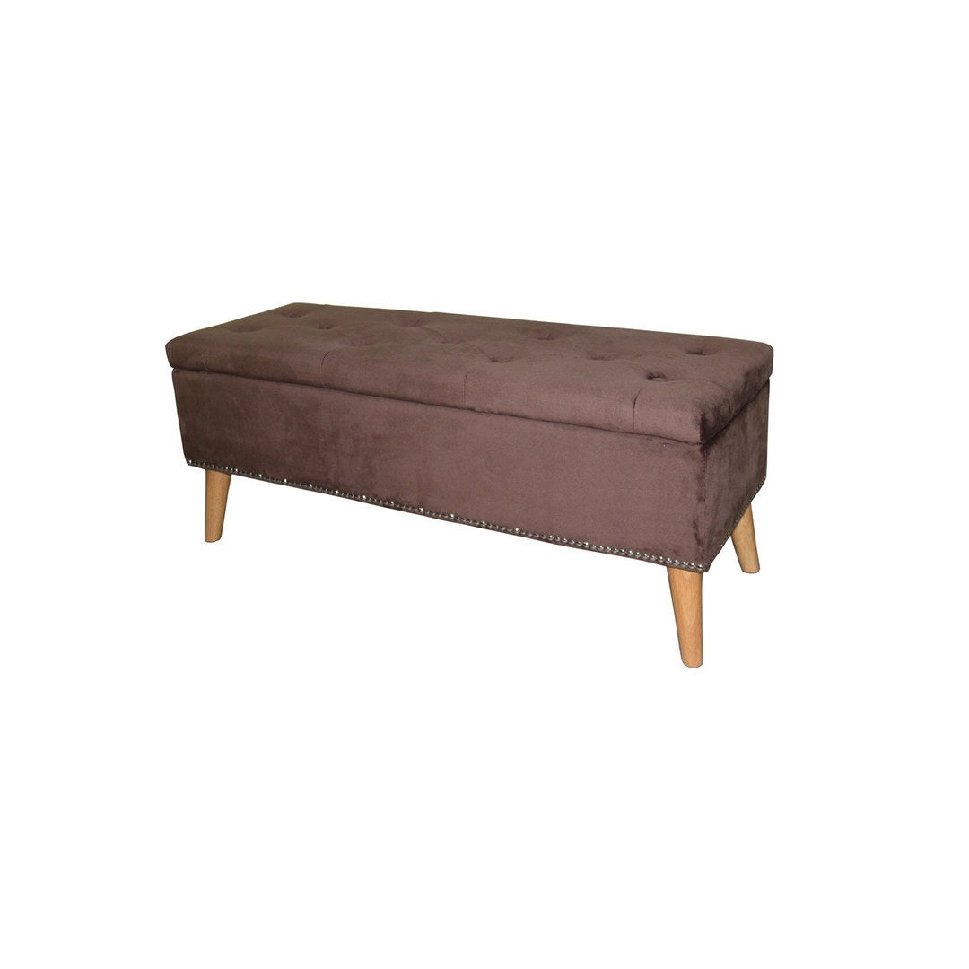 17" Tall Storage Bench, Brown Suede Brown Wood