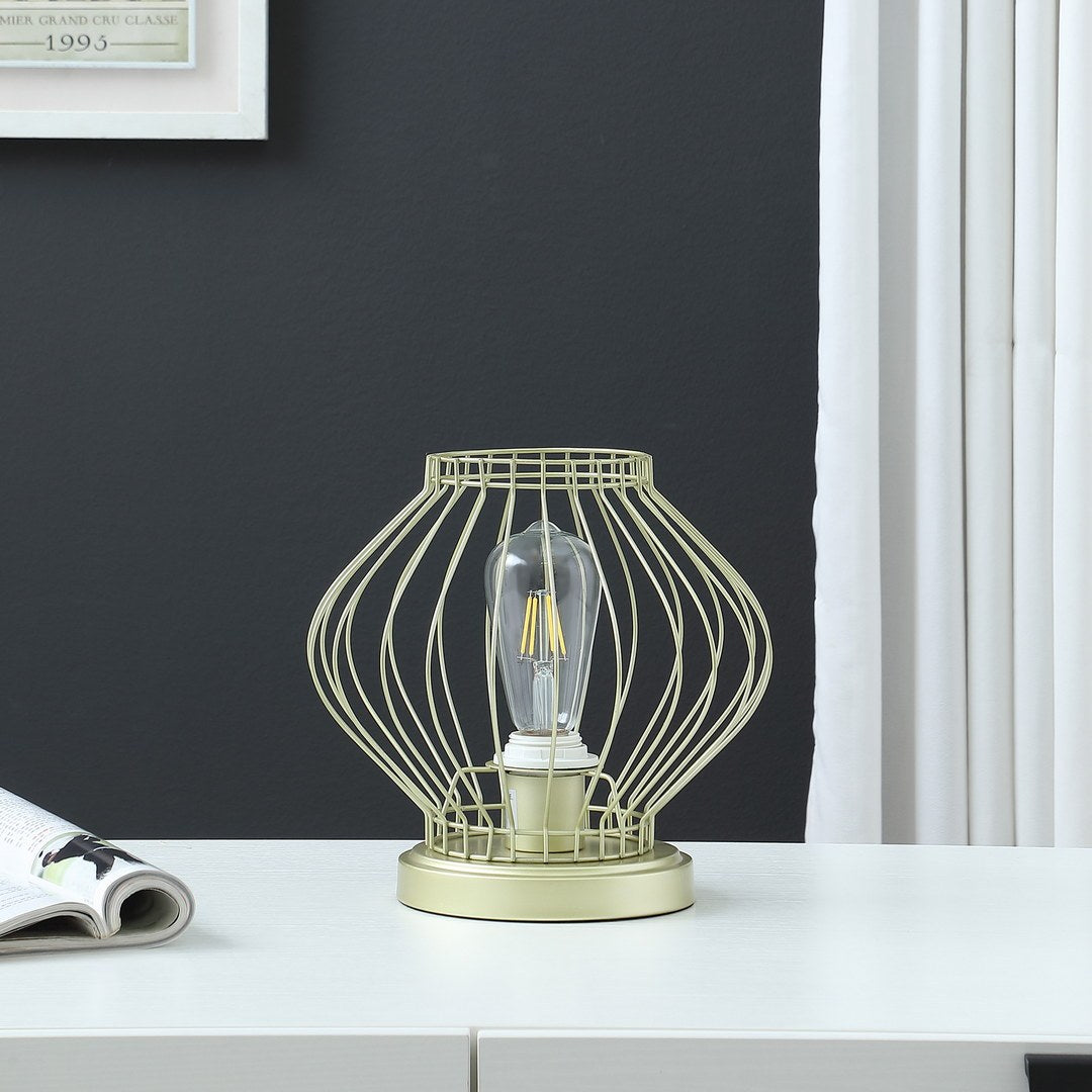 9.5" In Industrial Farm Cage Satin Matte Gold Uplight Metal Table Lamp Gold Metal