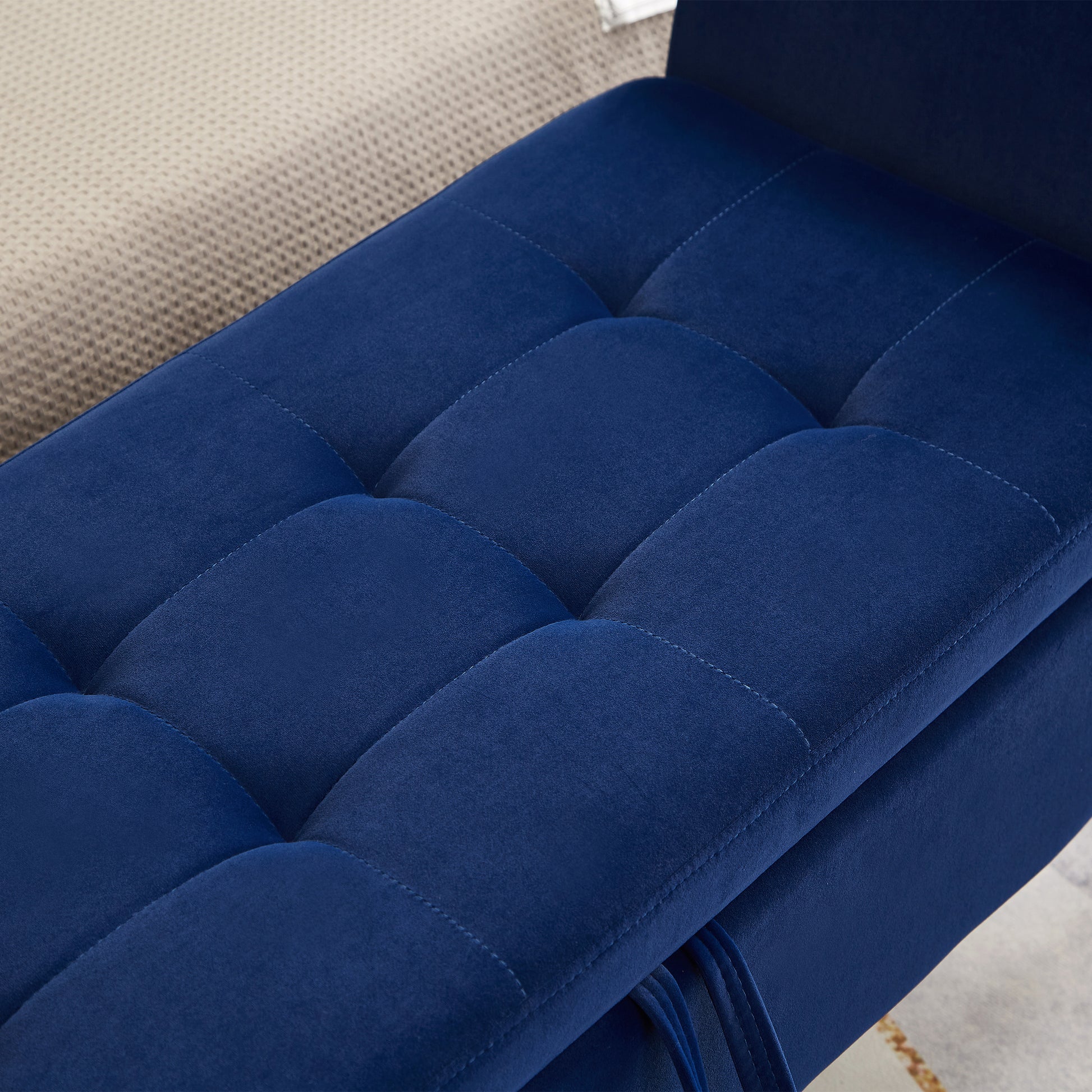 51.5" Bed Bench With Storage Navy Blue Velvet Navy Blue Foam Velvet