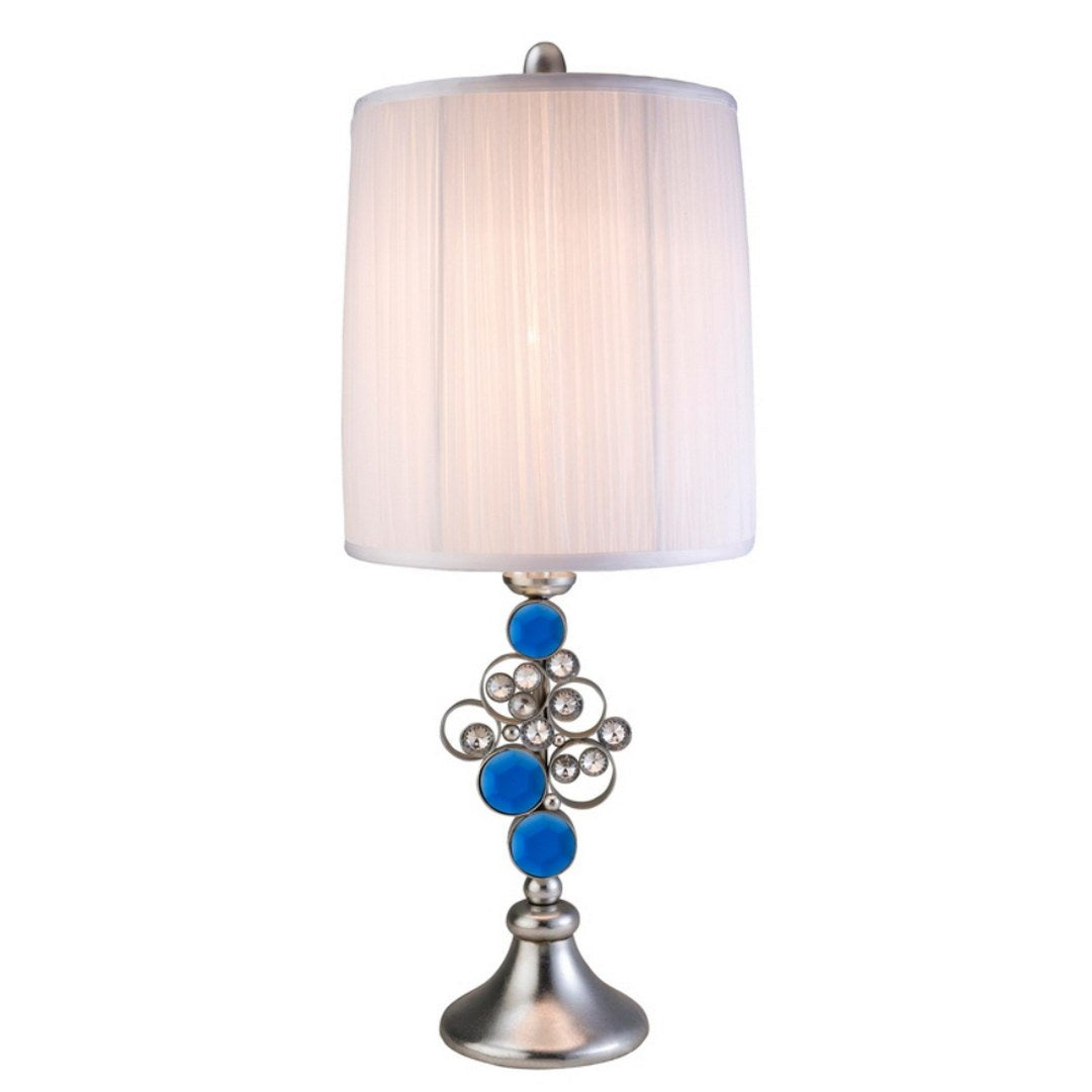 28" Tall Polyresin Table Lamp "Just Dazzle" With Silver Finish, White Shade Silver Metal