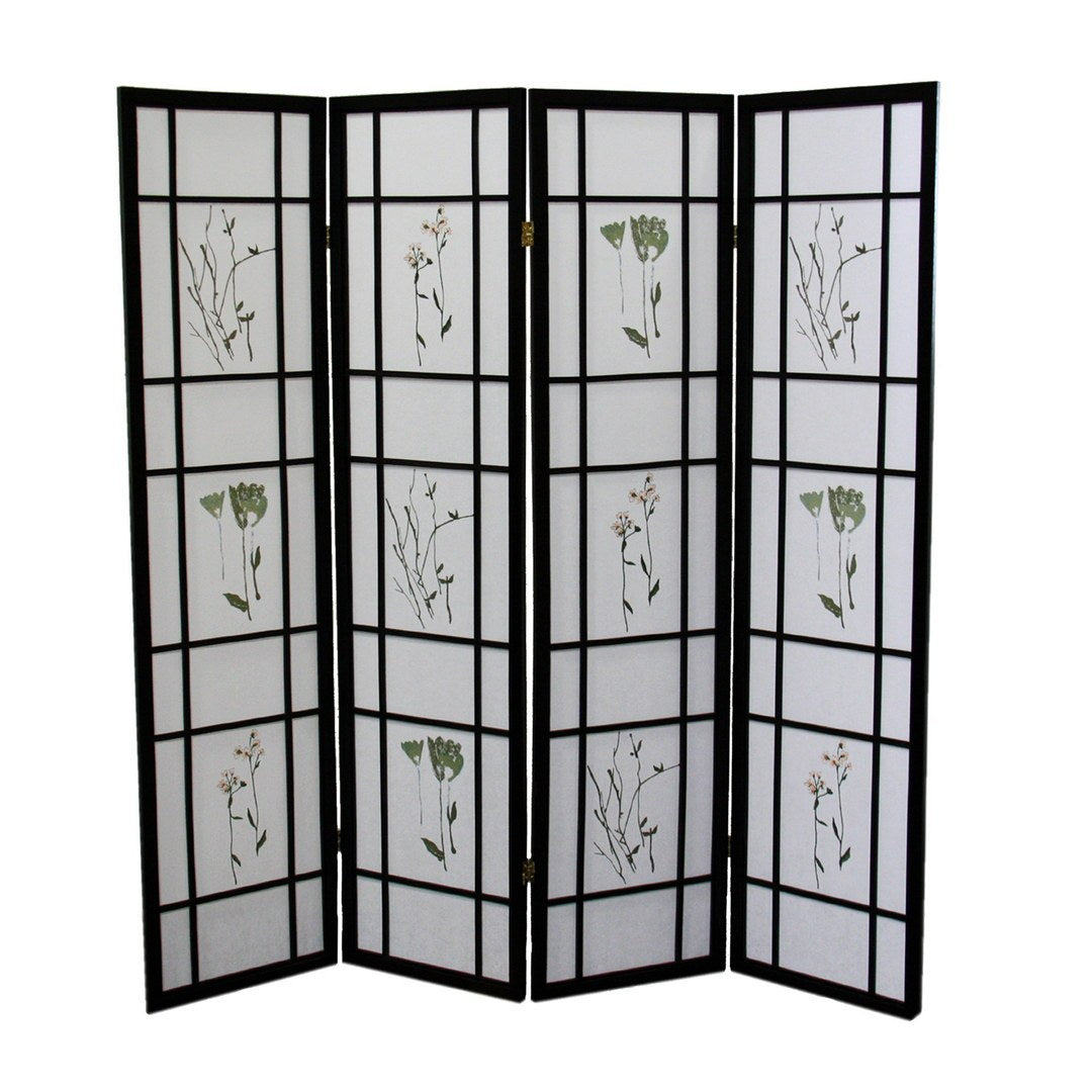 70" Tall 4 Panel Screen Room Divider "Shoji", Black Black Wood