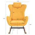 Rocking Chair Nursery, Teddy Upholstered Rocker Glider Chair With High Backrest, Adjustable Headrest & Pocket, Comfy Glider Chair For Nursery, Bedroom, Living Room, Offices, Rubber Wood, Yellow Yellow Polyester