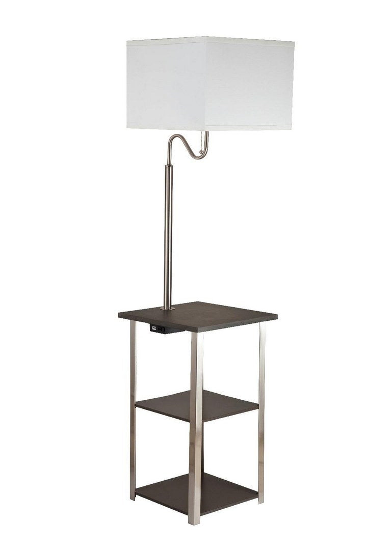 58" Tall" Dru" Square Side Table Floor Lamp With Charging And Usb Port, Silver Multicolor Metal