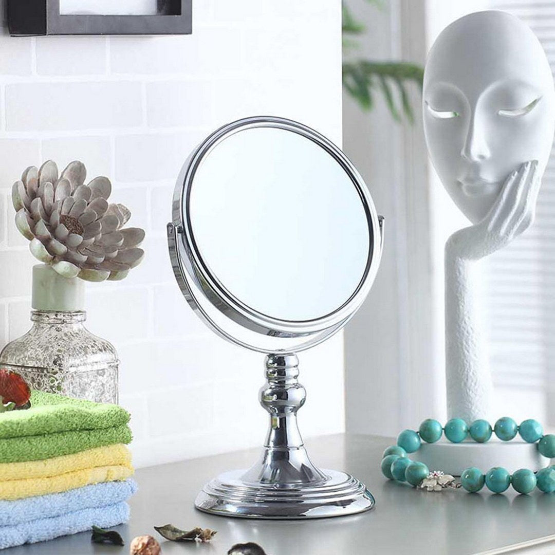 6.5" Diameter Chrome Make Up Mirror, X5 Magnification, Silver Finish Silver Metal