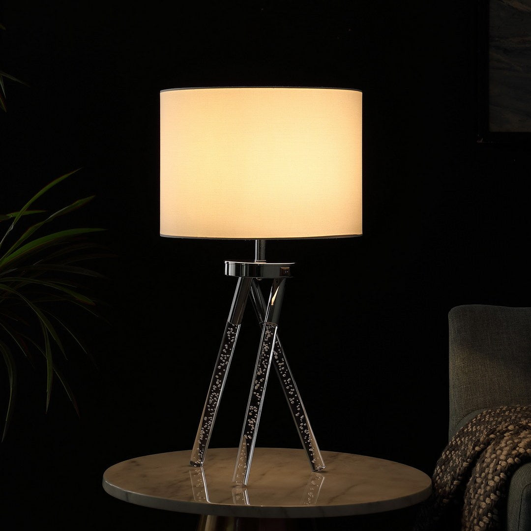 26.25" In Mid Century Birgit Led Acrylic Tapered Legs Silver Metal Table Lamp Silver Metal