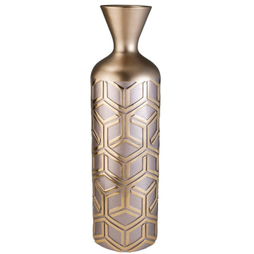 22" Tall Polyresin Decorative Vase, Weave Rose Gold Design Gold Polyresin