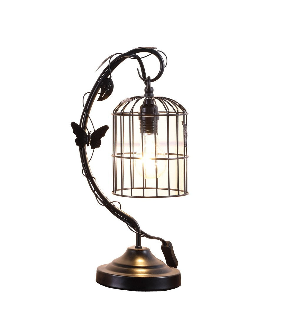 17.5" Iris Black Butterfly Garden Metal Table Lamp Matte Black Metal