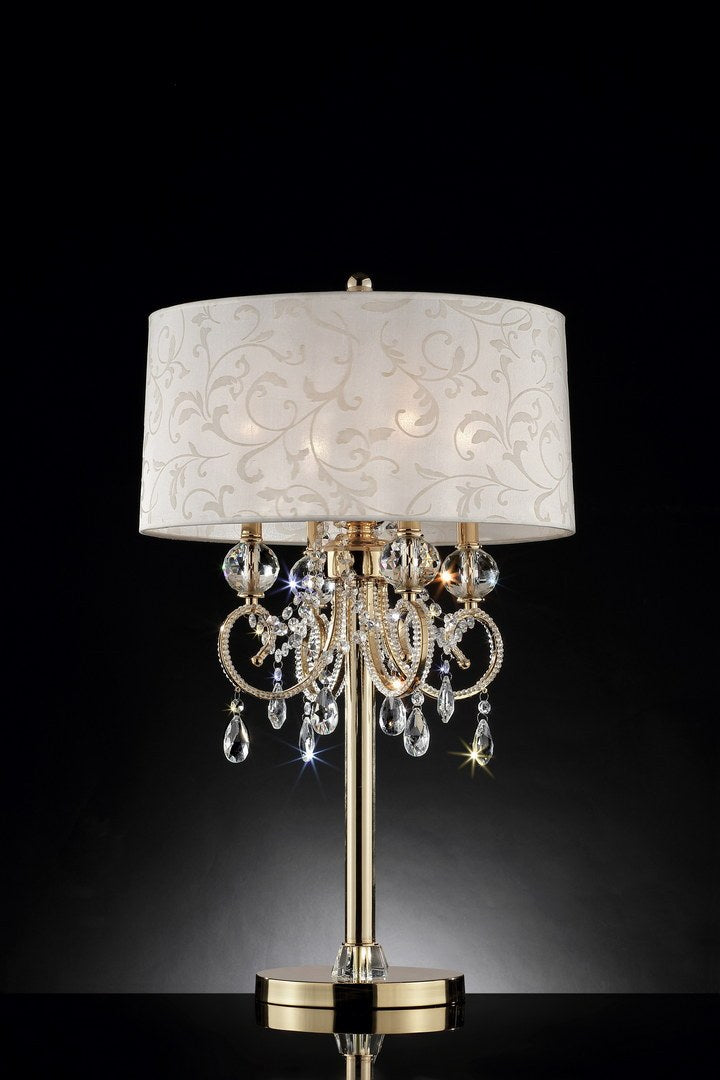 32.5" Tall Metal Table Lamp "Aurora" With Brass Gold Finish And Crystal Accents Multicolor Metal