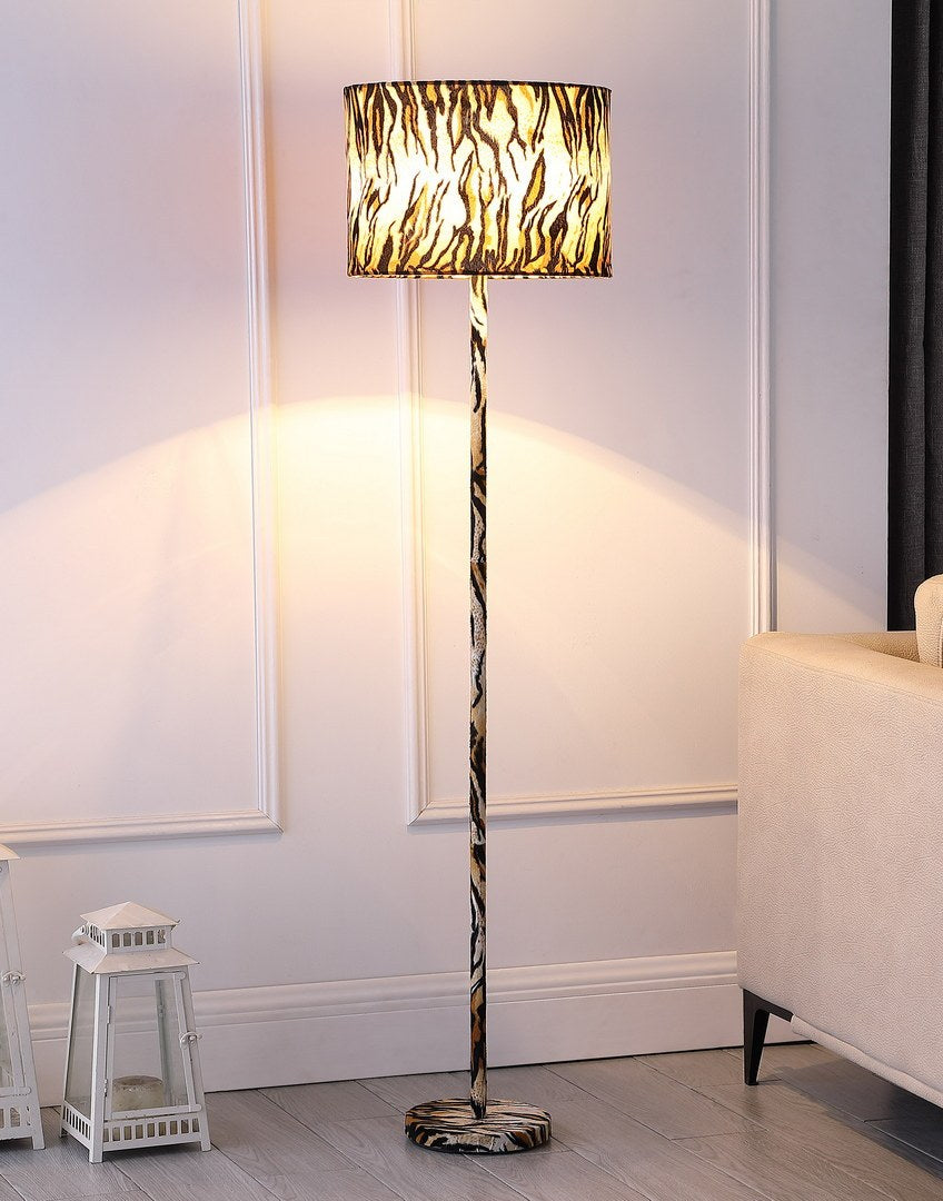 59" Faux Suede Tiger Print Floor Lamp Tiger Metal