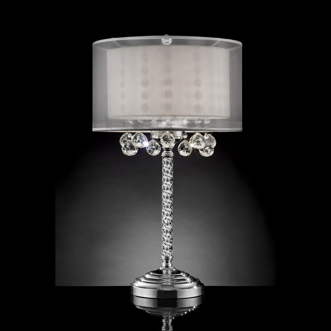 30" Tall Table Lamp "Moiselle", Silver And Crystal Accents, Silvery Shade Multicolor Metal