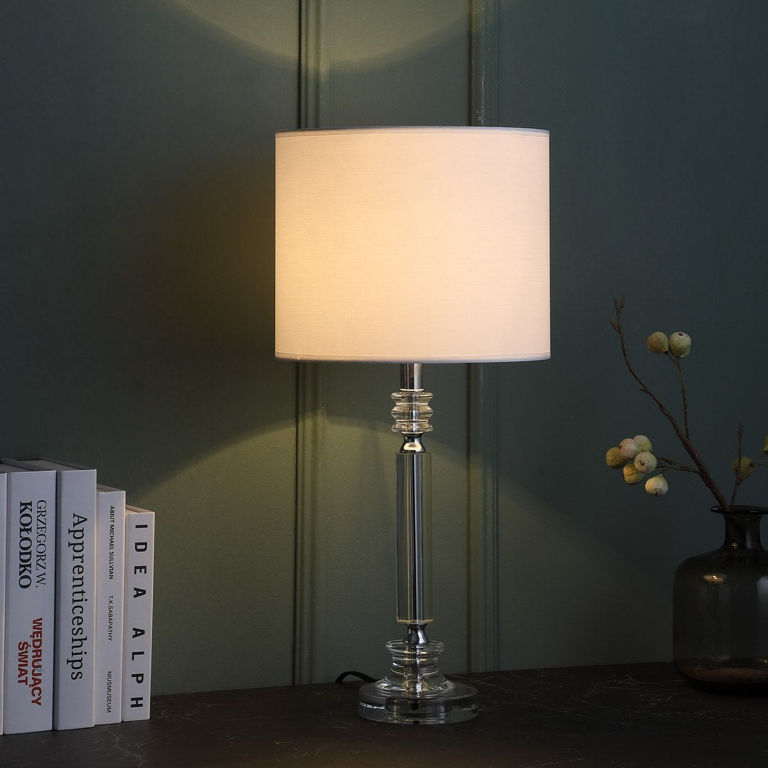 24.5" In Mitz Cut Crystal Column Modern Table Lamp White Metal