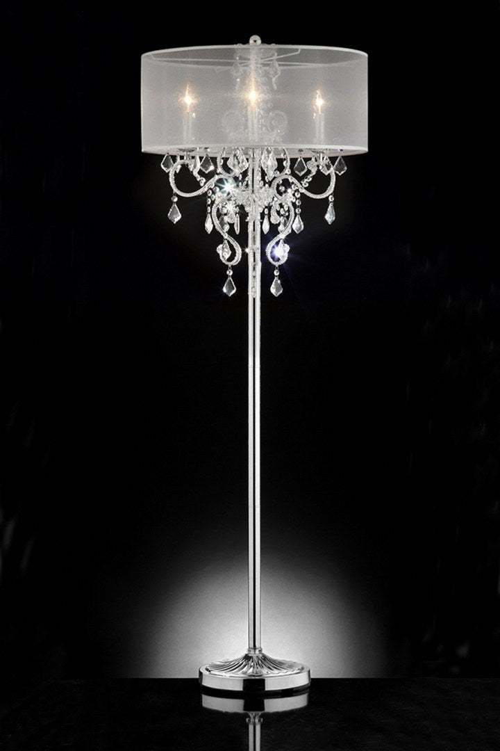 63" Tall Floor Lamp "Evangelia", Silver Finish And Crystal Accents, Clear Shade Silver Metal