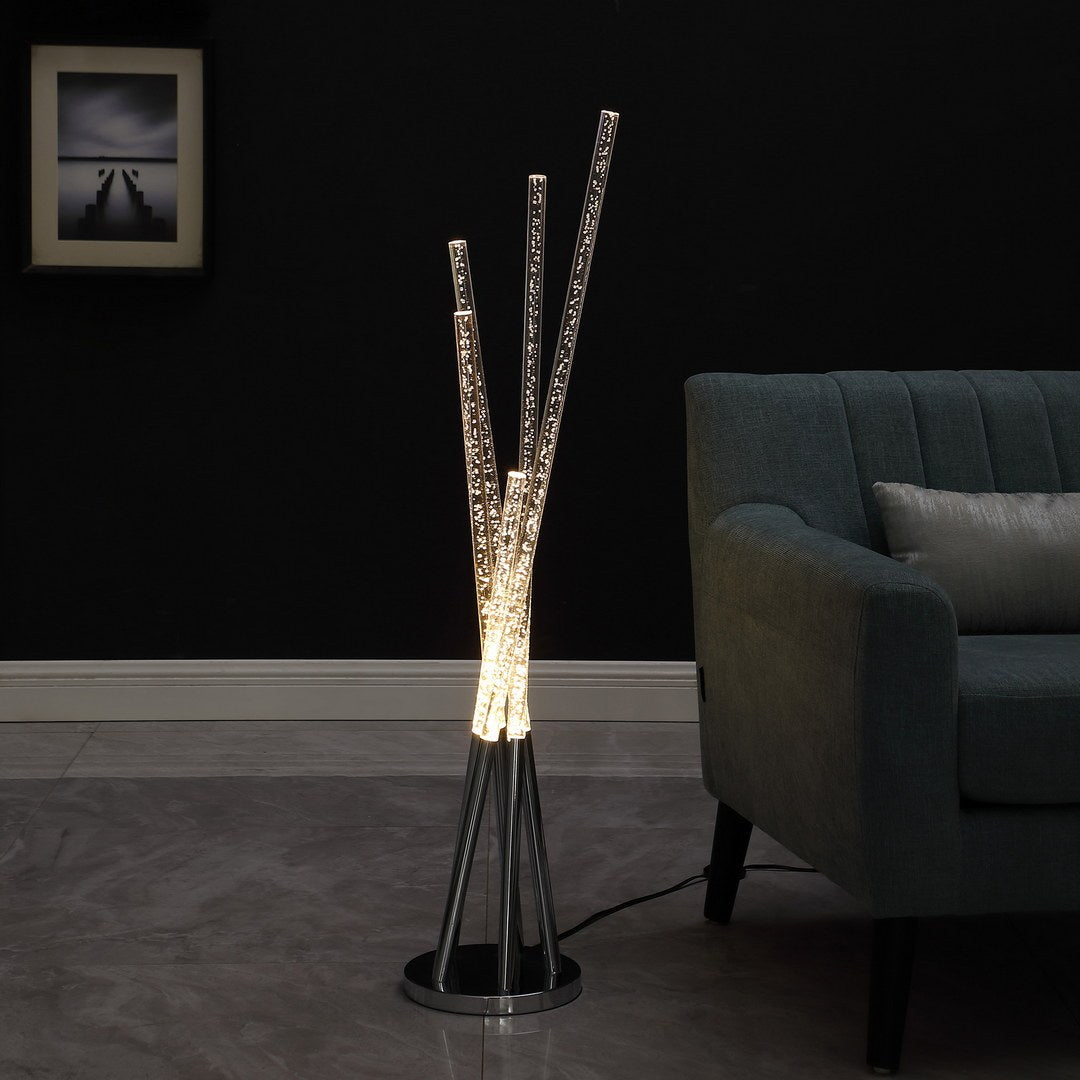 48.75" In Carina Modern 5 Acrylic Upright Legs Stix Led Silver Metal Floor Lamp Silver Metal