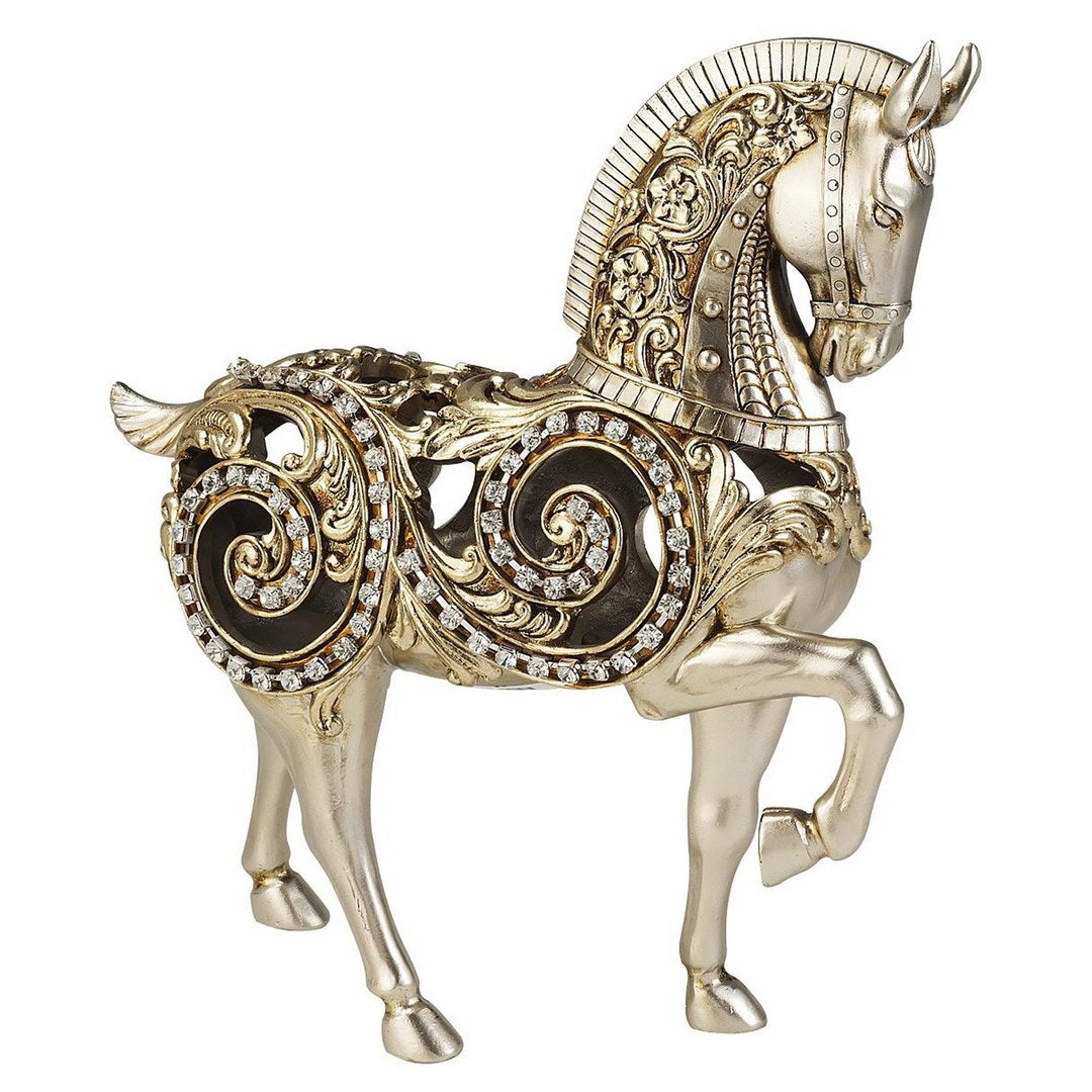 11.5" Tall Polyresin Decorative Horse Statue, Silver Finish Silver Polyresin