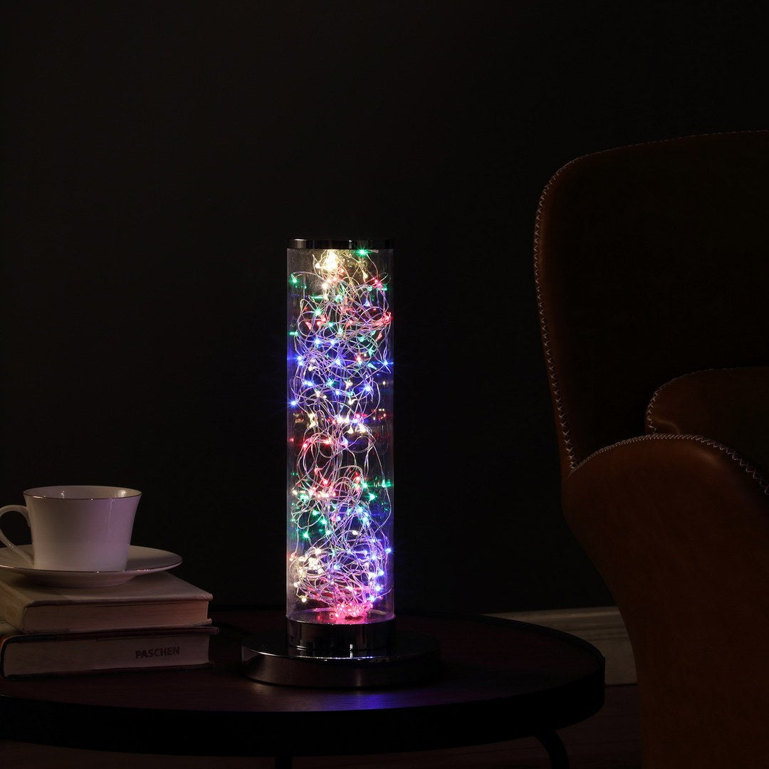 13 Inch Exposed Multi Colored Rope Led Namiri Column Table Lamp Silver Metal