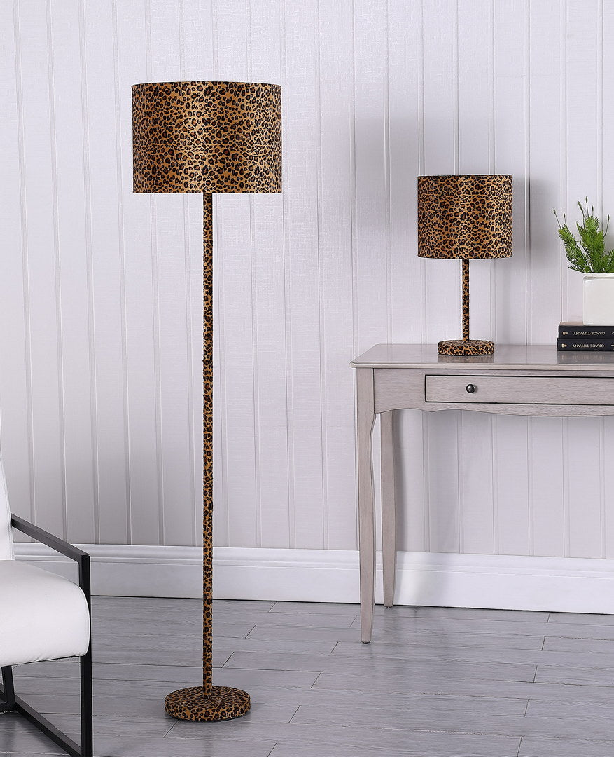 19.25" Faux Suede Leopard Print Metal Table Lamp Multicolor Metal