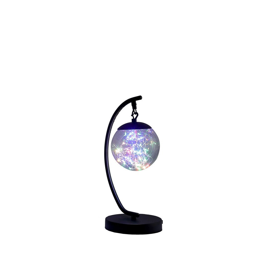 14" In Pendulum Multi Colored Led Glass Orb Black Metal Table Lamp W Usb Port Matte Black Metal