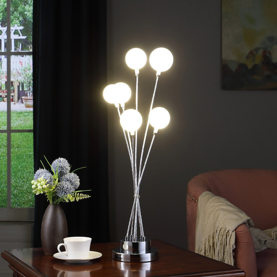 27.5" In 6 Light Acrylic Globe Aluminun Led Chrysanthe Silver Chrome Metal Table Lamp Silver Metal