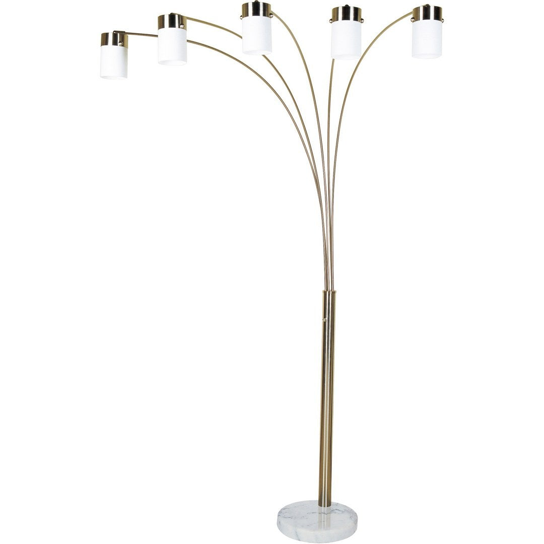 84" Tall Metal Floor Lamp With Nickel Finish And 5 White Shaded Arches Multicolor Metal