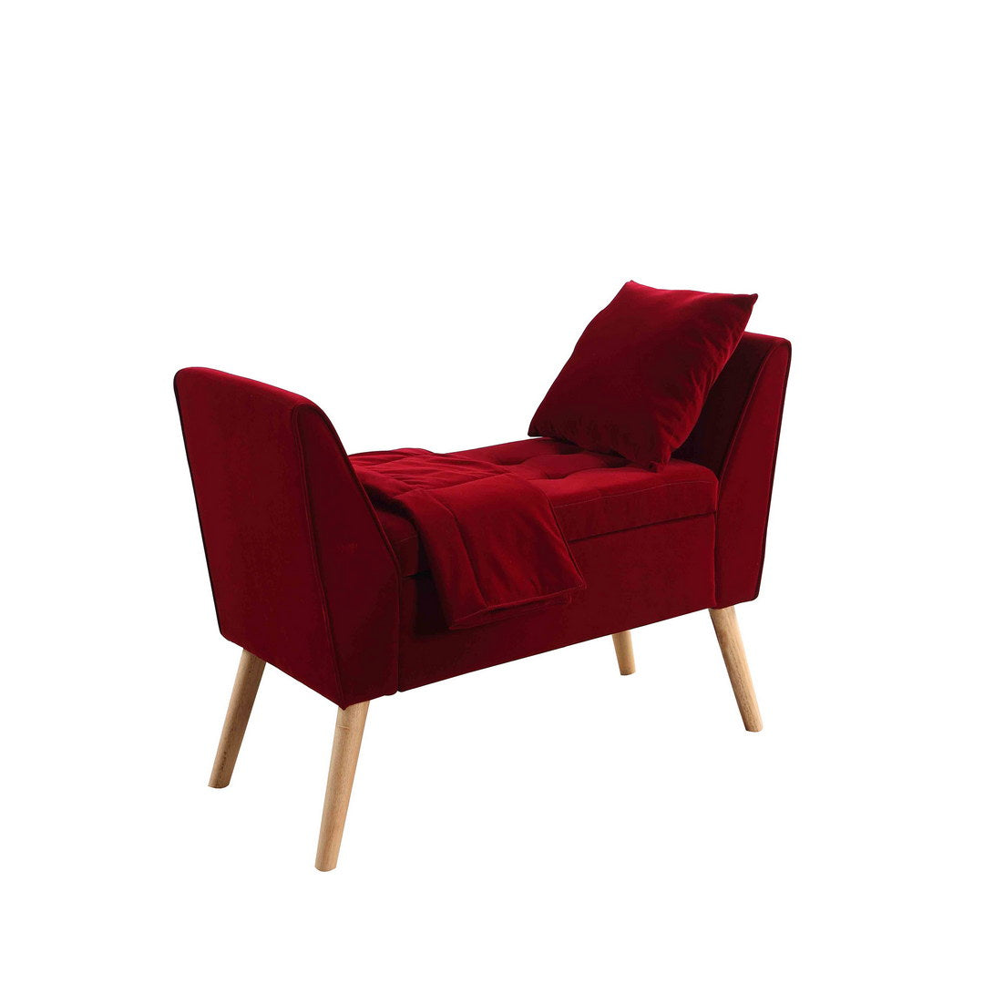 35" Tall Mid Century Design Storage Bench With Additional Pillow And Blanket, Red Red Wood