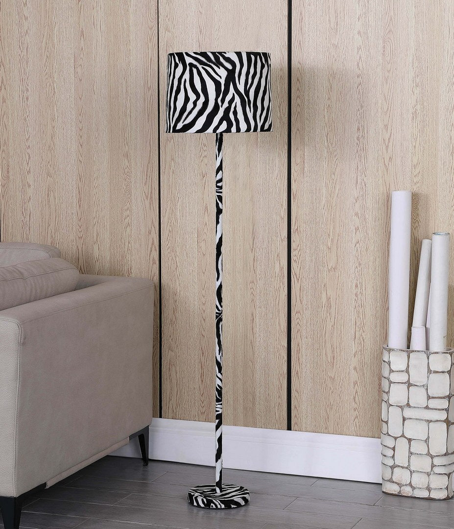 59" Faux Suede Zebra Print Floor Lamp Multicolor Metal