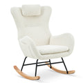 Rocking Chair Nursery, Teddy Upholstered Rocker Glider Chair With High Backrest, Adjustable Headrest & Pocket, Comfy Glider Chair For Nursery, Bedroom, Living Room, Offices, Rubber Wood, White White Polyester