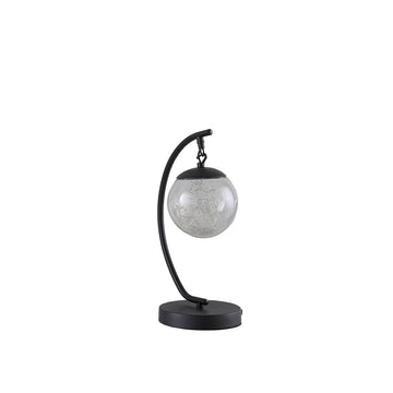 14" In Pendulum Multi Colored Led Glass Orb Black Metal Table Lamp W Usb Port Matte Black Metal