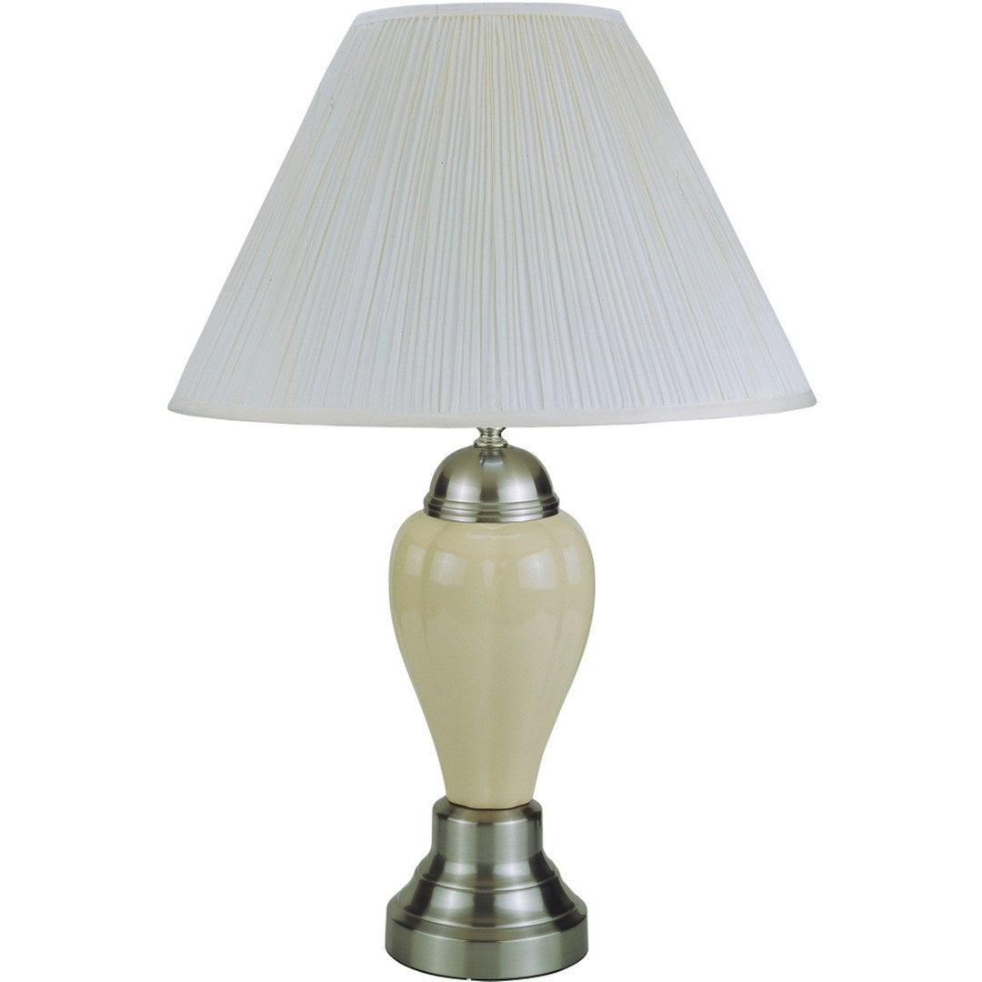 27" Tall Ceramic Table Lamp, Urn Shaped With Silver Ivory Finish, Linen Shade Multicolor Ceramic