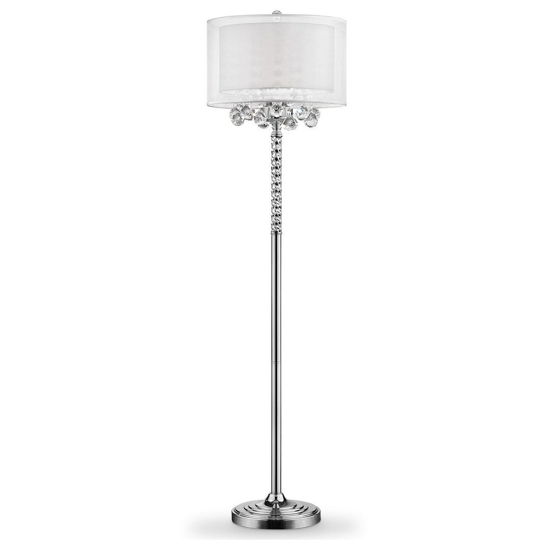 62.5" Tall Floor Lamp "Moiselle", Silver And Crystal Accents, Silvery Shade Multicolor Metal