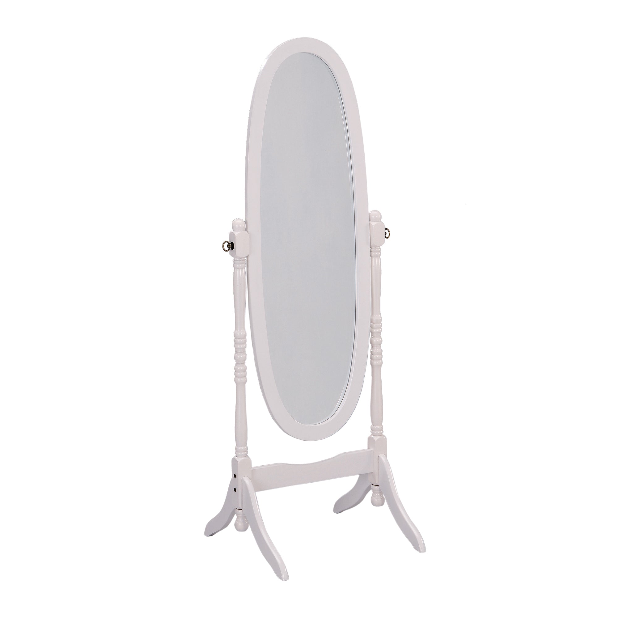 59.25" Tall Standing Wooden Floor Mirror With White Finish, Oval Shape White Wood